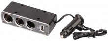 Priza tripla de bricheta auto cu mufa USB